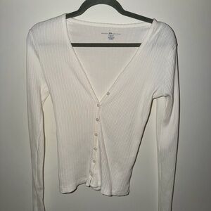 Brandy Melville White/Cream Ribbed Button-Down Shirt